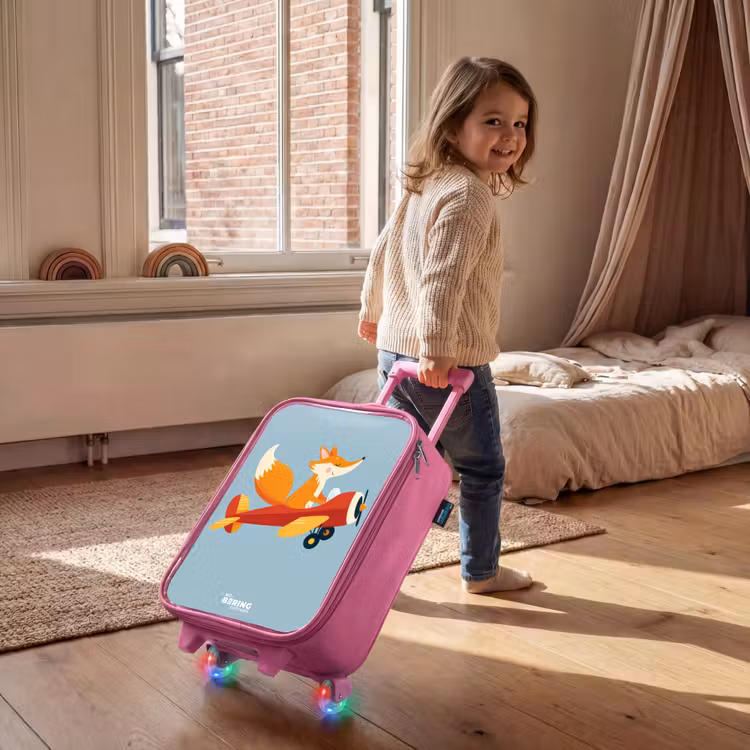 Children's suitcase - Pink - Fox - Airplane - Flies — 2