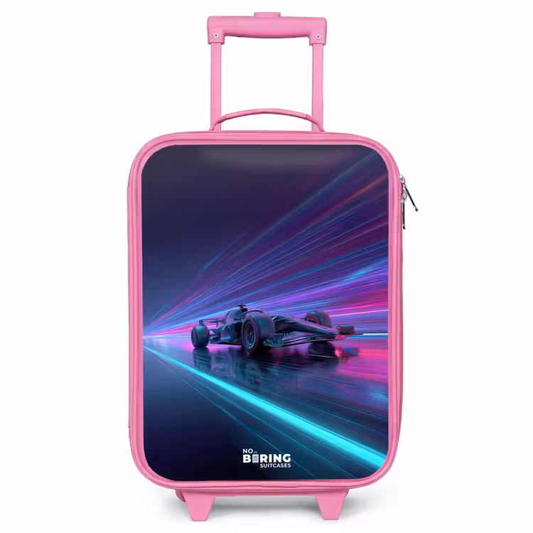 Children's suitcase - Pink - Neon - Race car - Light stripes - Purple — 1