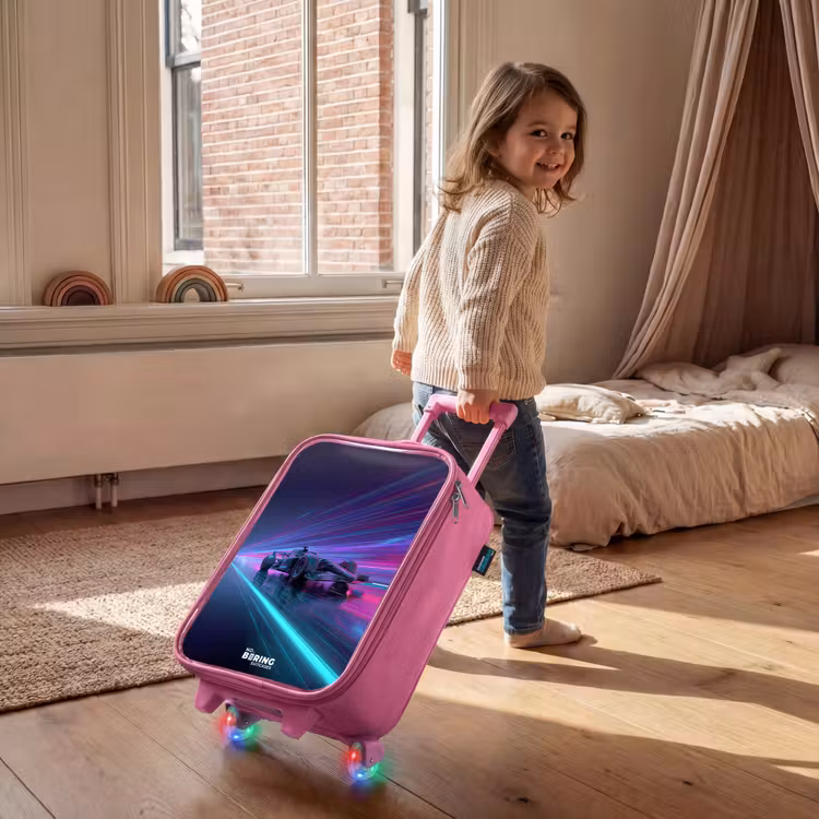 Children's suitcase - Pink - Neon - Race car - Light stripes - Purple — 2