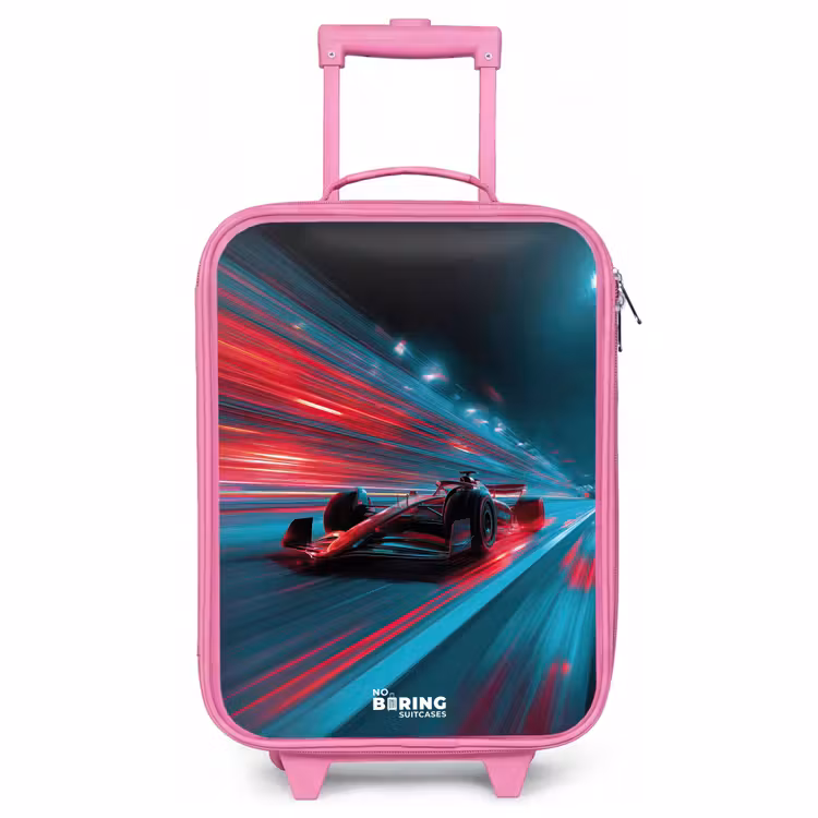 Children's suitcase - Pink - Race car - Track - Neon - Lighting — 1