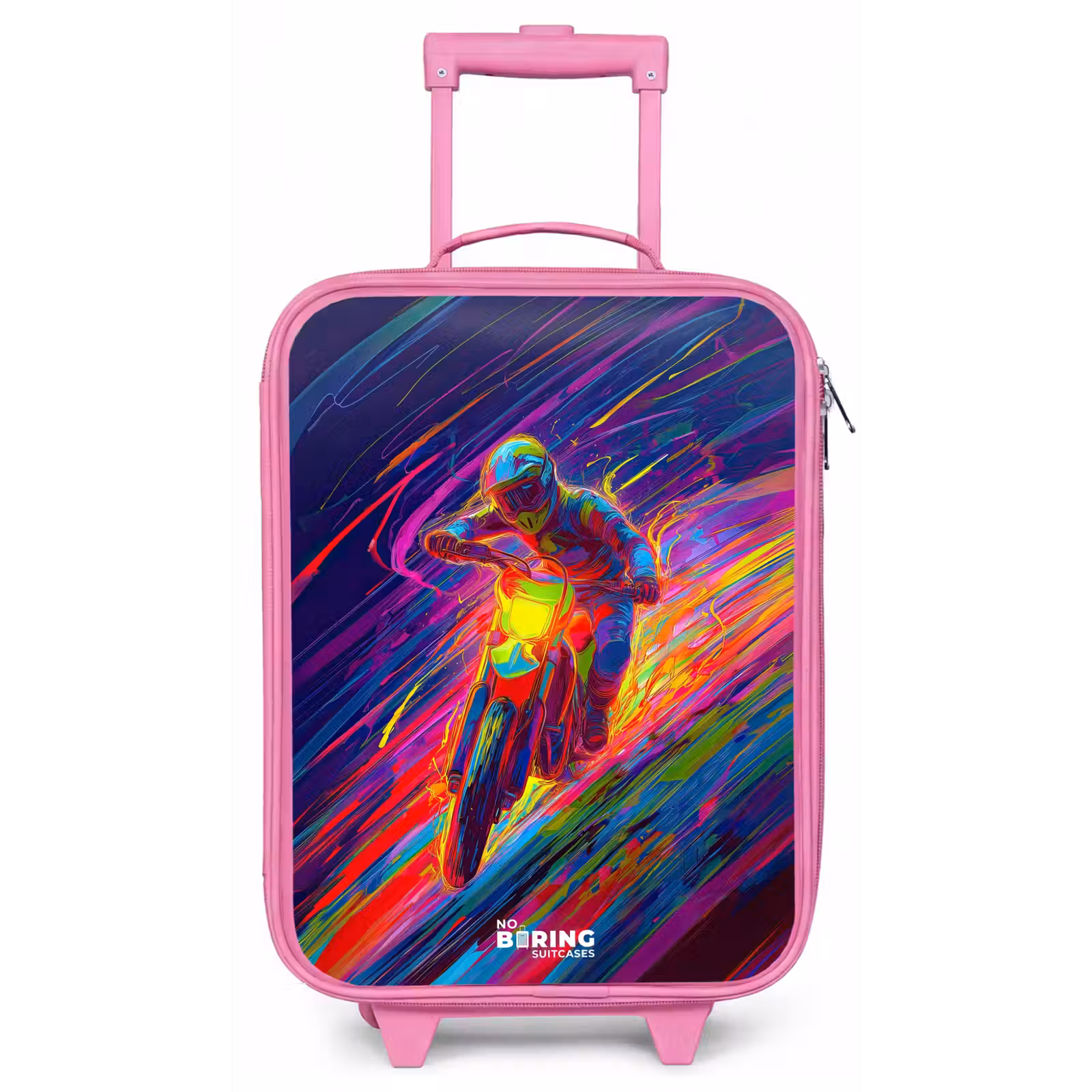 Children's suitcase - Pink - Cross bike - Neon colors - Lines - Helmet — 1
