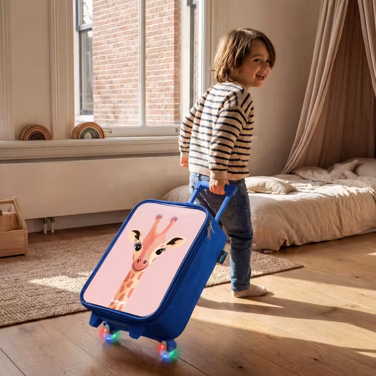 Children's suitcase - Blue - Giraffe - Eyelashes - Minimalist - Pink — 2