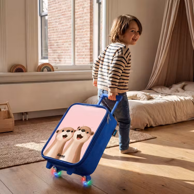 Children's suitcase - Blue - Otters - Laughter - Pink - Illustration — 2