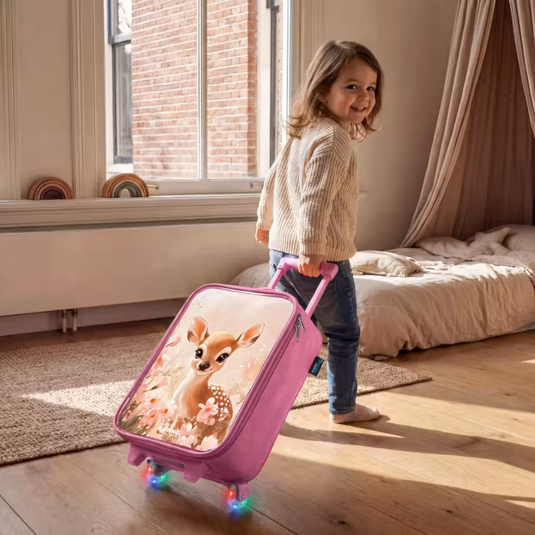 Children's suitcase - Pink - Deer - Eyes - Dots - Flowers — 2