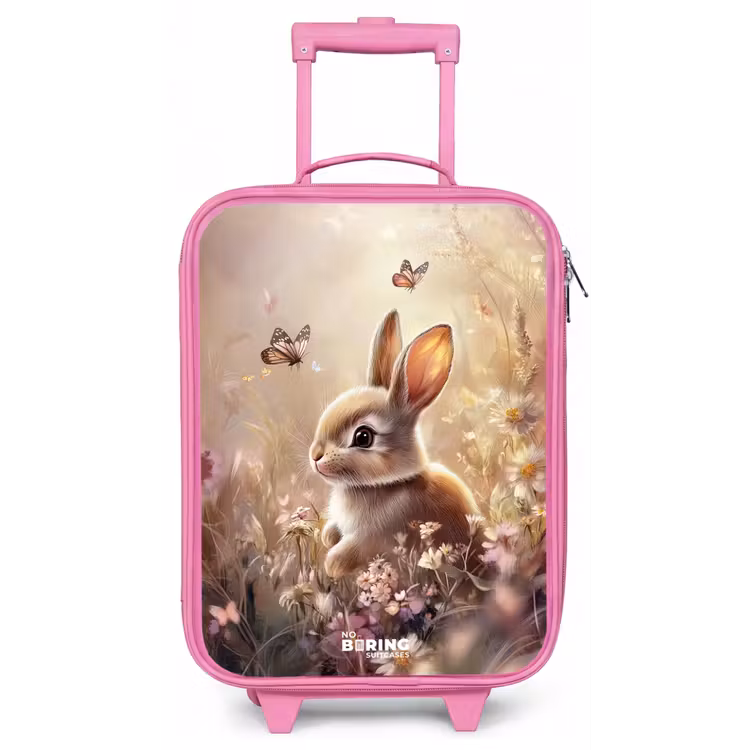Children's suitcase - Pink - Flowers - Brown - Bunny - Butterfly — 1