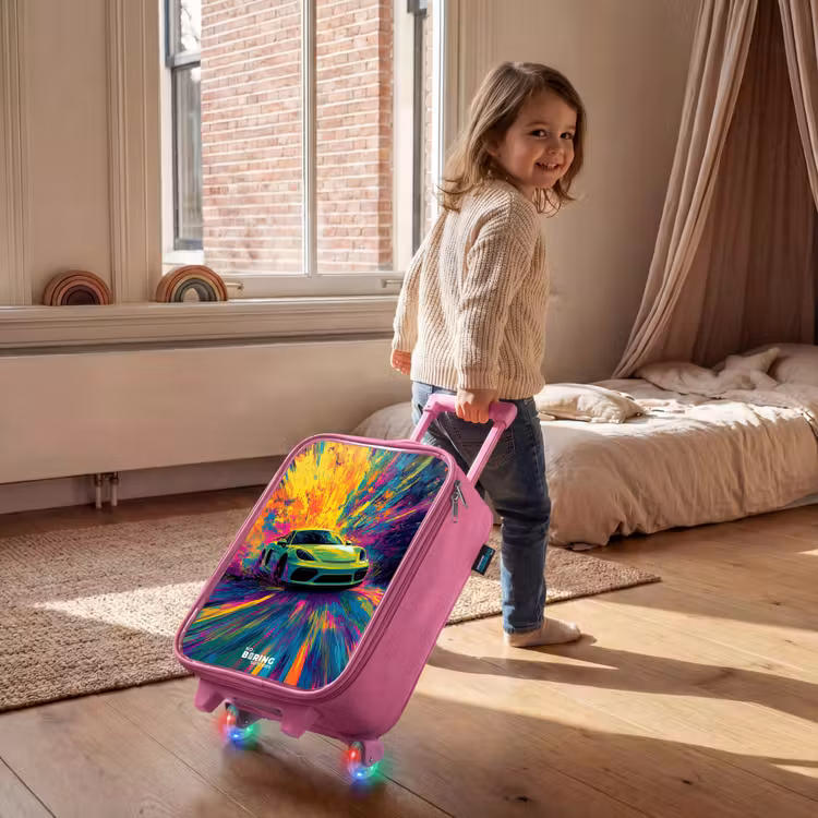 Children's suitcase - Pink - Sports car - Explosion - Colorful - Paint stripes — 2