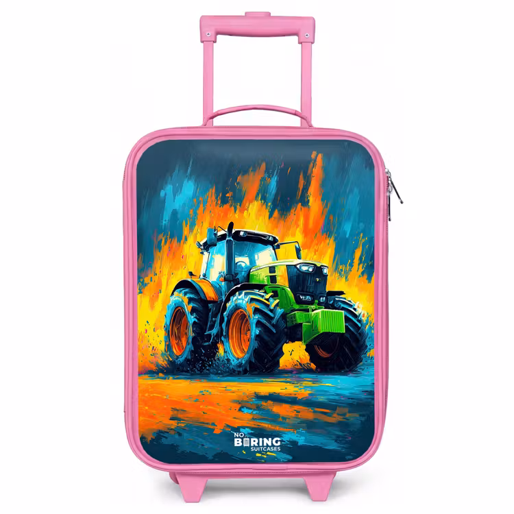 Children's suitcase - Pink - Tractor - Green - Abstract - Brush strokes — 1