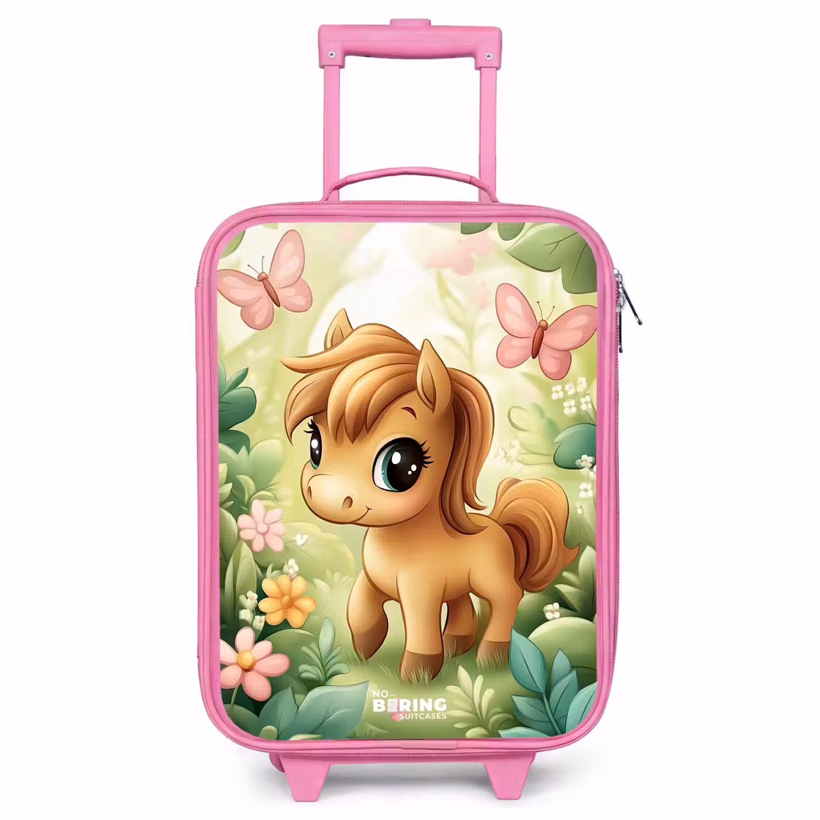 Children's suitcase - Pink - Horse - Flowers - Butterflies — 1