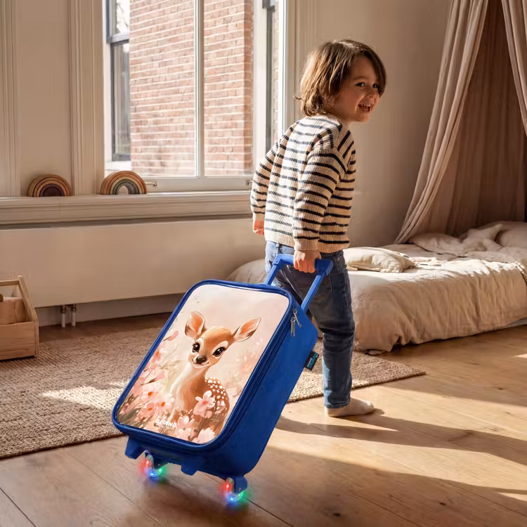 Children's suitcase - Blue - Deer - Eyes - Dots - Flowers — 2