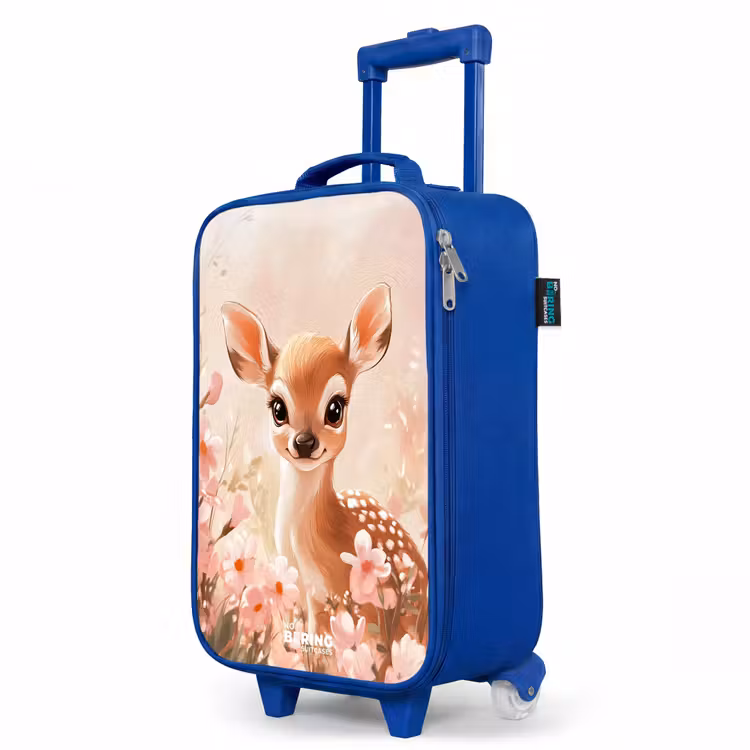 Children's suitcase - Blue - Deer - Eyes - Dots - Flowers — 5