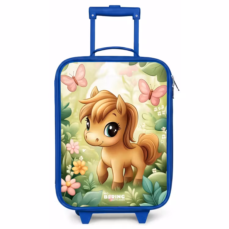 Children's suitcase - Blue - Horse - Flowers - Butterflies — 1
