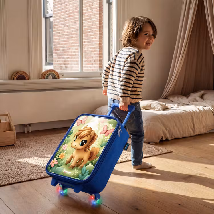 Children's suitcase - Blue - Horse - Flowers - Butterflies — 2