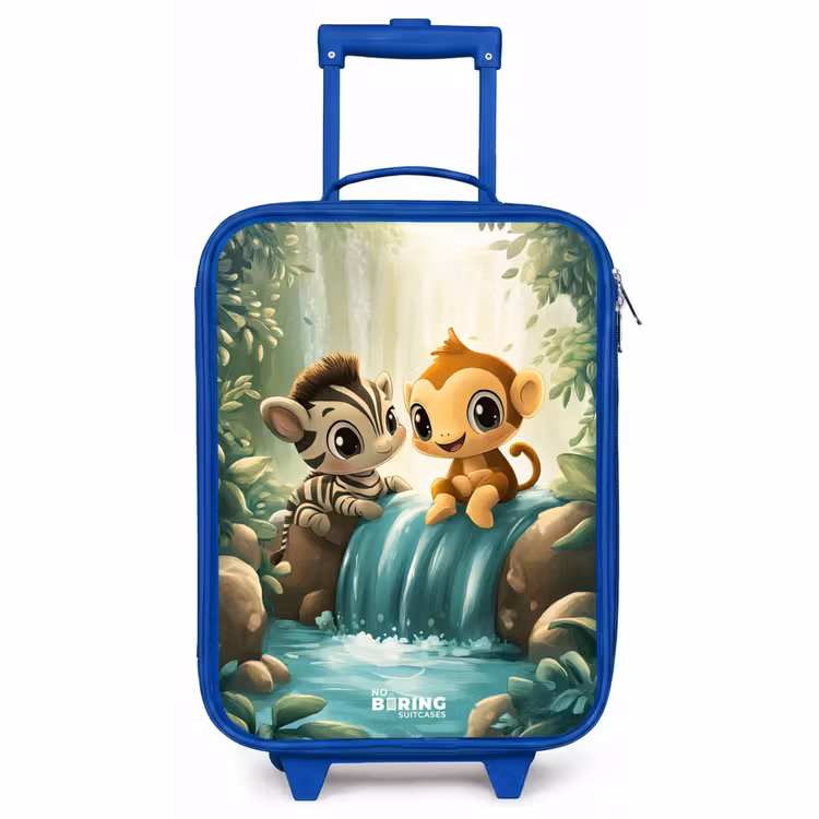 Children's suitcase - Blue - Zebra - Monkey - Waterfall - Rocks — 1