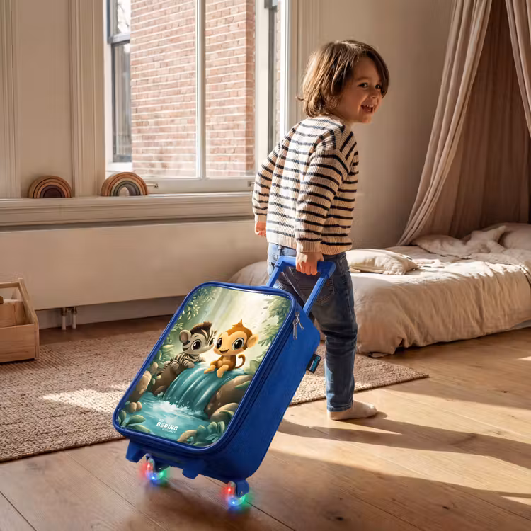 Children's suitcase - Blue - Zebra - Monkey - Waterfall - Rocks — 2