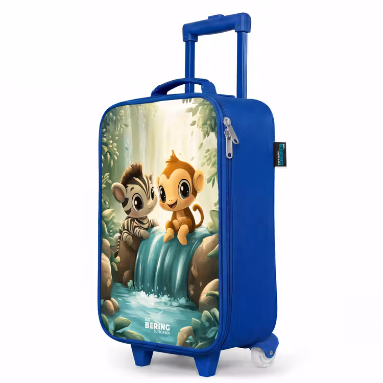 Children's suitcase - Blue - Zebra - Monkey - Waterfall - Rocks — 5