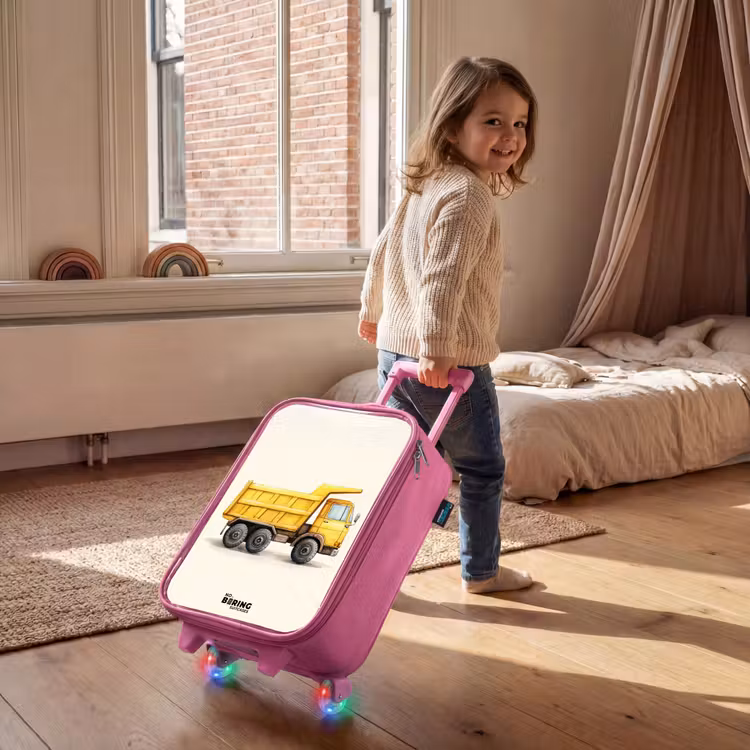 Children's suitcase - Pink - Dump truck - Signed - Yellow — 2