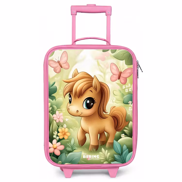 Children's suitcase - Pink - Horse - Flowers - Butterflies — 1