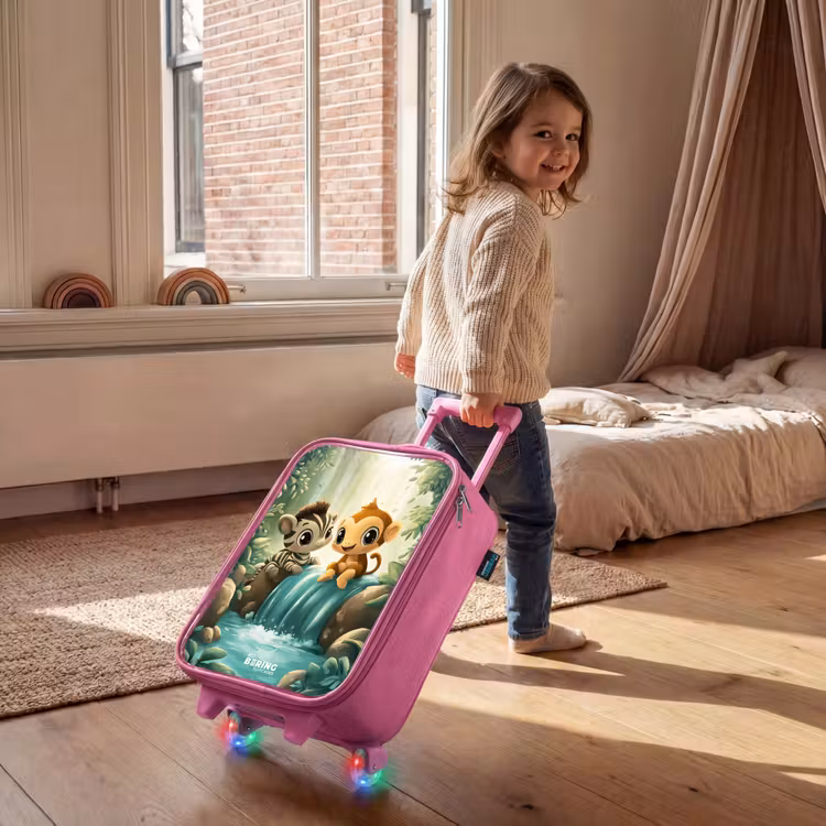 Children's suitcase - Pink - Zebra - Monkey - Waterfall - Rocks — 2
