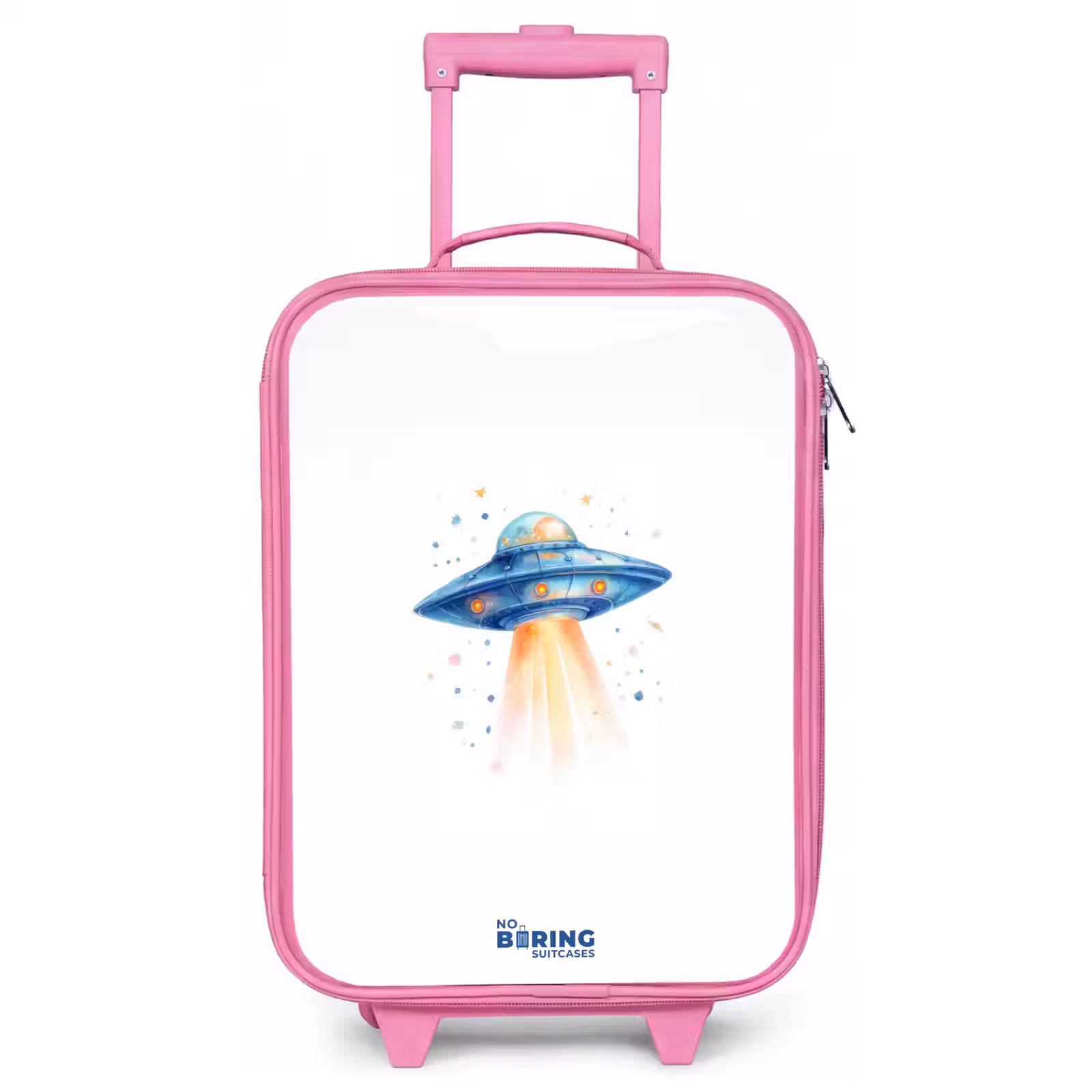 Children's suitcase - Pink - Blue spaceship with beam of light — 1
