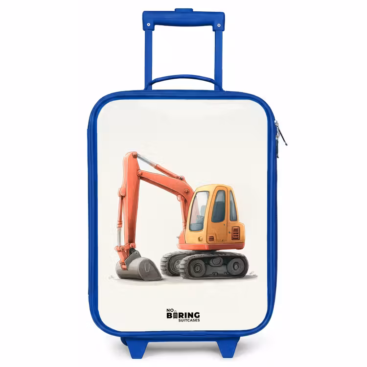 Children's suitcase - Blue - Excavator - Signed - Orange — 1