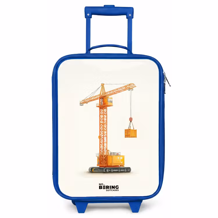 Children's suitcase - Blue - Tower Crane - Signed - Orange — 1
