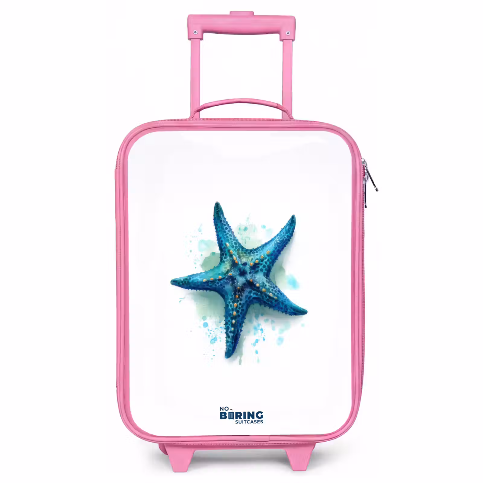 Children's suitcase - Pink - Blue Starfish on White Background — 1