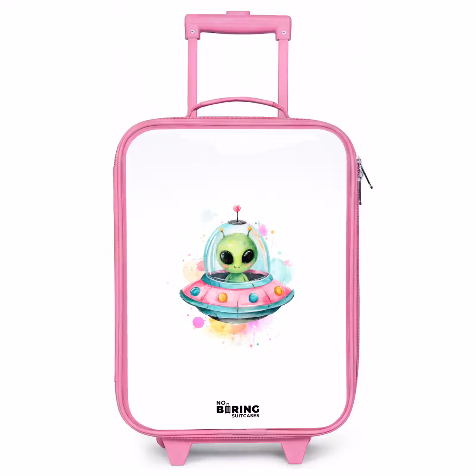 Children's suitcase - Pink - Green alien in colorful UFO — 1