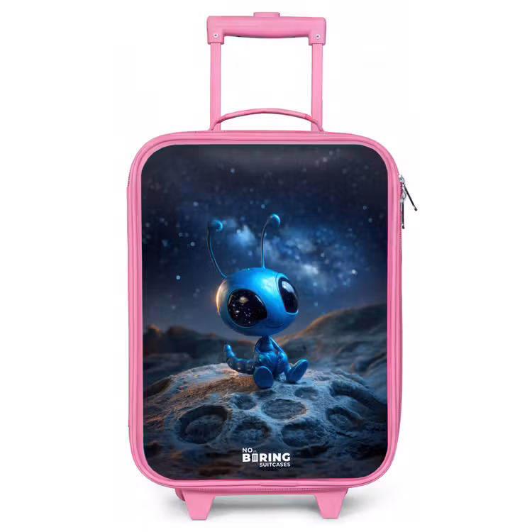 Children's suitcase - Pink - Blue alien creature under starry sky — 1