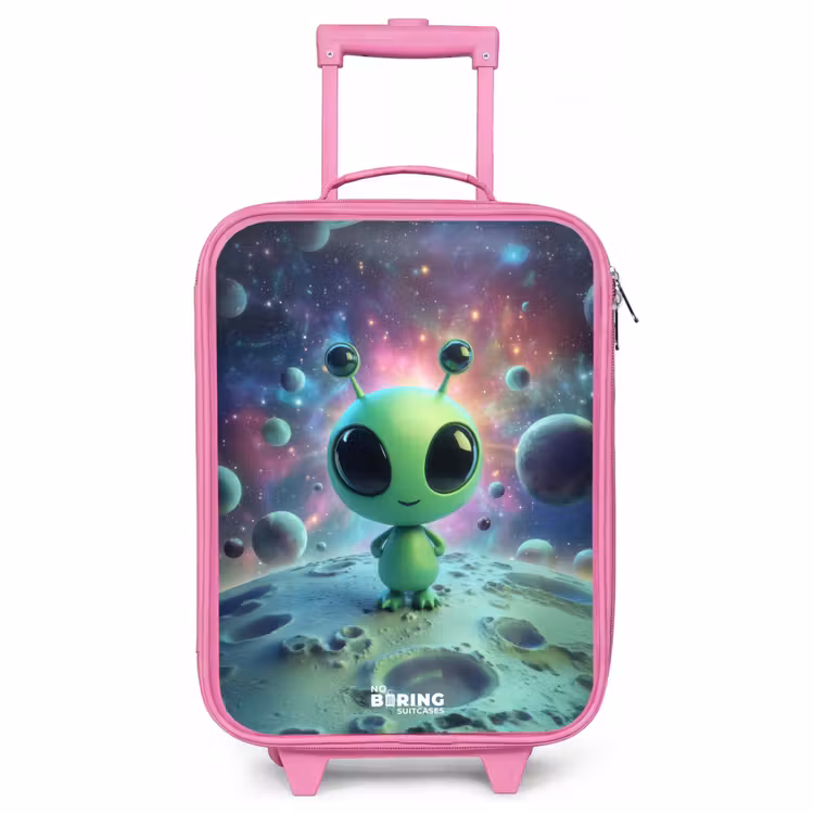 Children's suitcase - Pink - Green alien creature on lunar landscape — 1