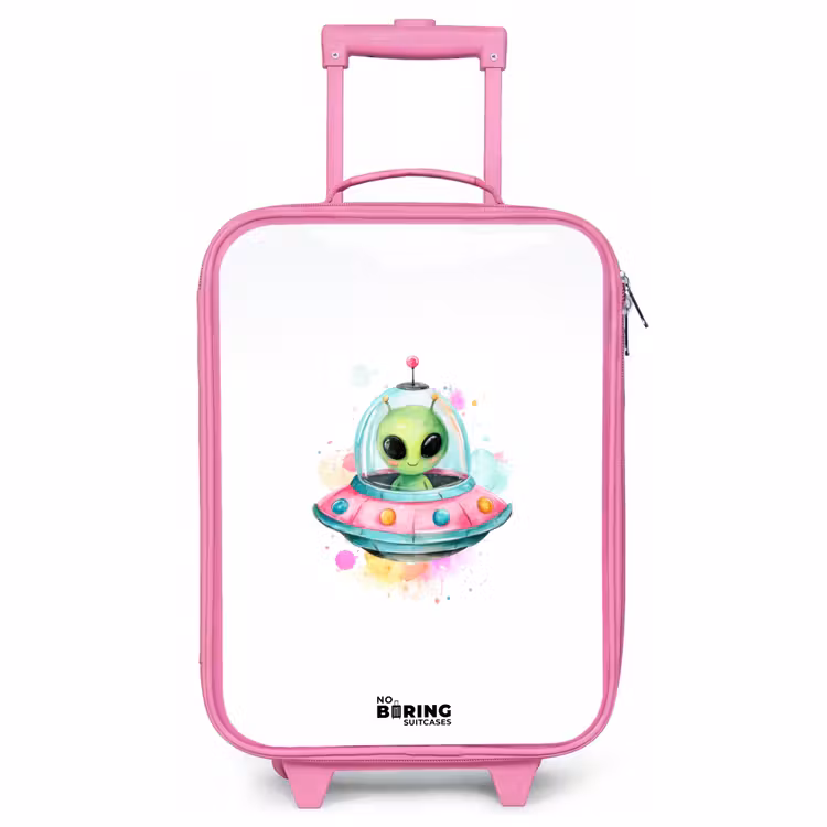 Children's suitcase - Pink - Green alien in colorful UFO — 1
