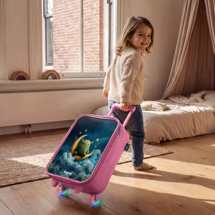 Children's suitcase - Pink - Green monster on crescent moon — 2