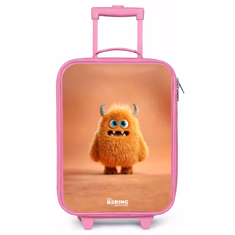Children's suitcase - Pink - Orange Fluffy Monster with Horns — 1