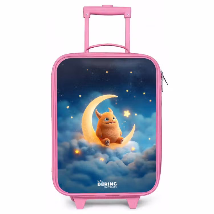 Children's suitcase - Pink - Orange monster on crescent moon — 1