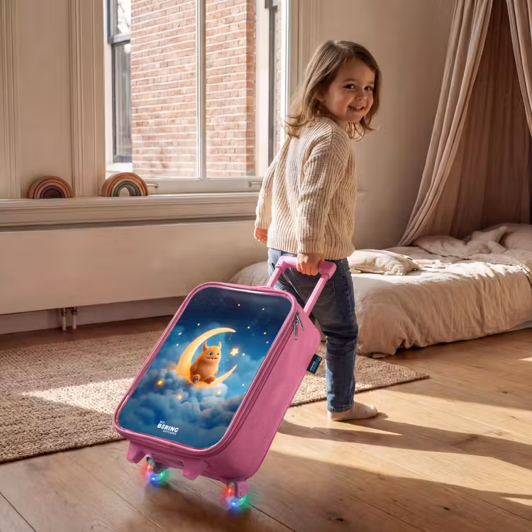 Children's suitcase - Pink - Orange monster on crescent moon — 2