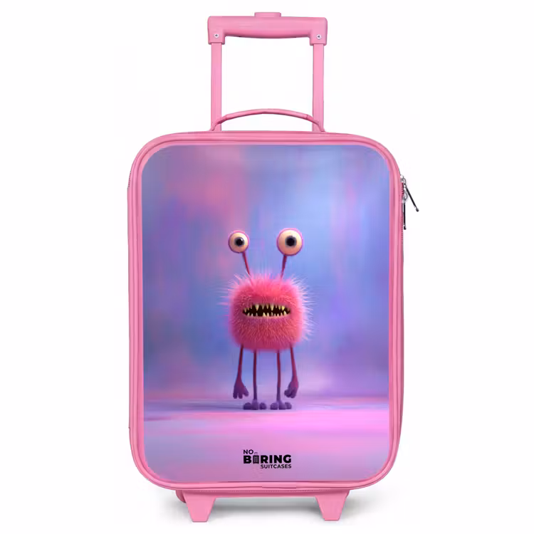 Children's suitcase - Pink - Pink furry monster with big eyes — 1