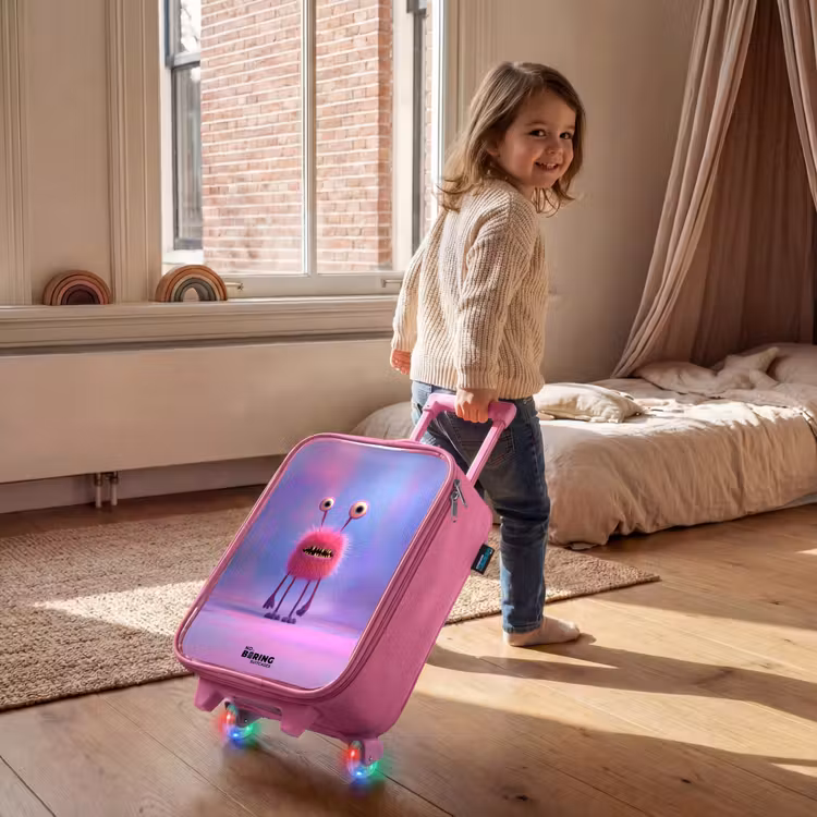 Children's suitcase - Pink - Pink furry monster with big eyes — 2