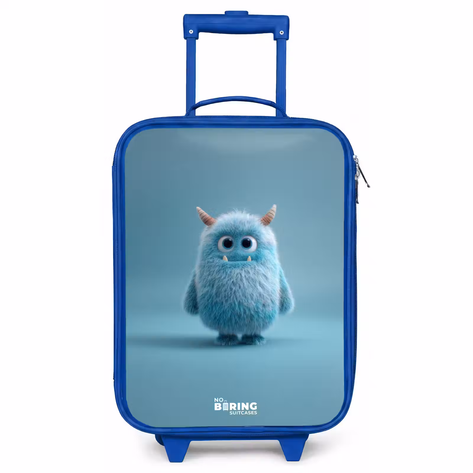 Children's suitcase - Blue - Blue fluffy monster with horns — 1