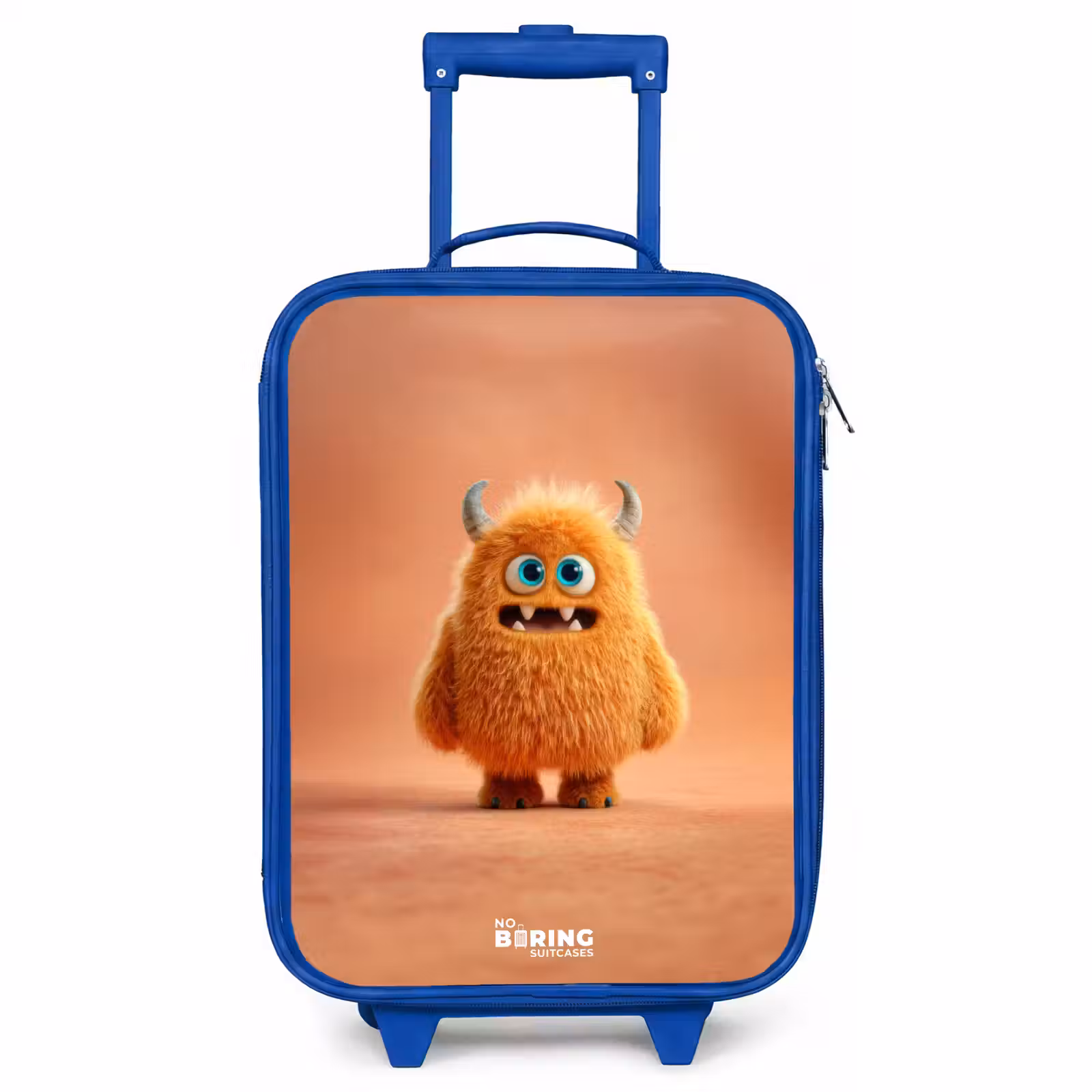 Children's suitcase - Blue - Orange Fluffy Monster with Horns — 1