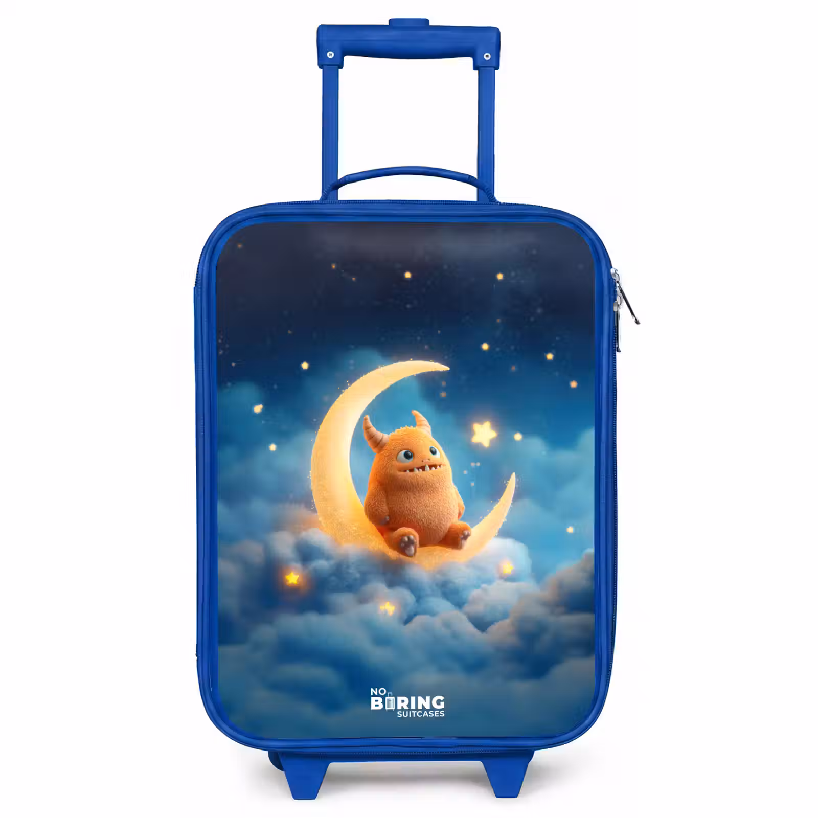 Children's suitcase - Blue - Orange monster on crescent moon — 1