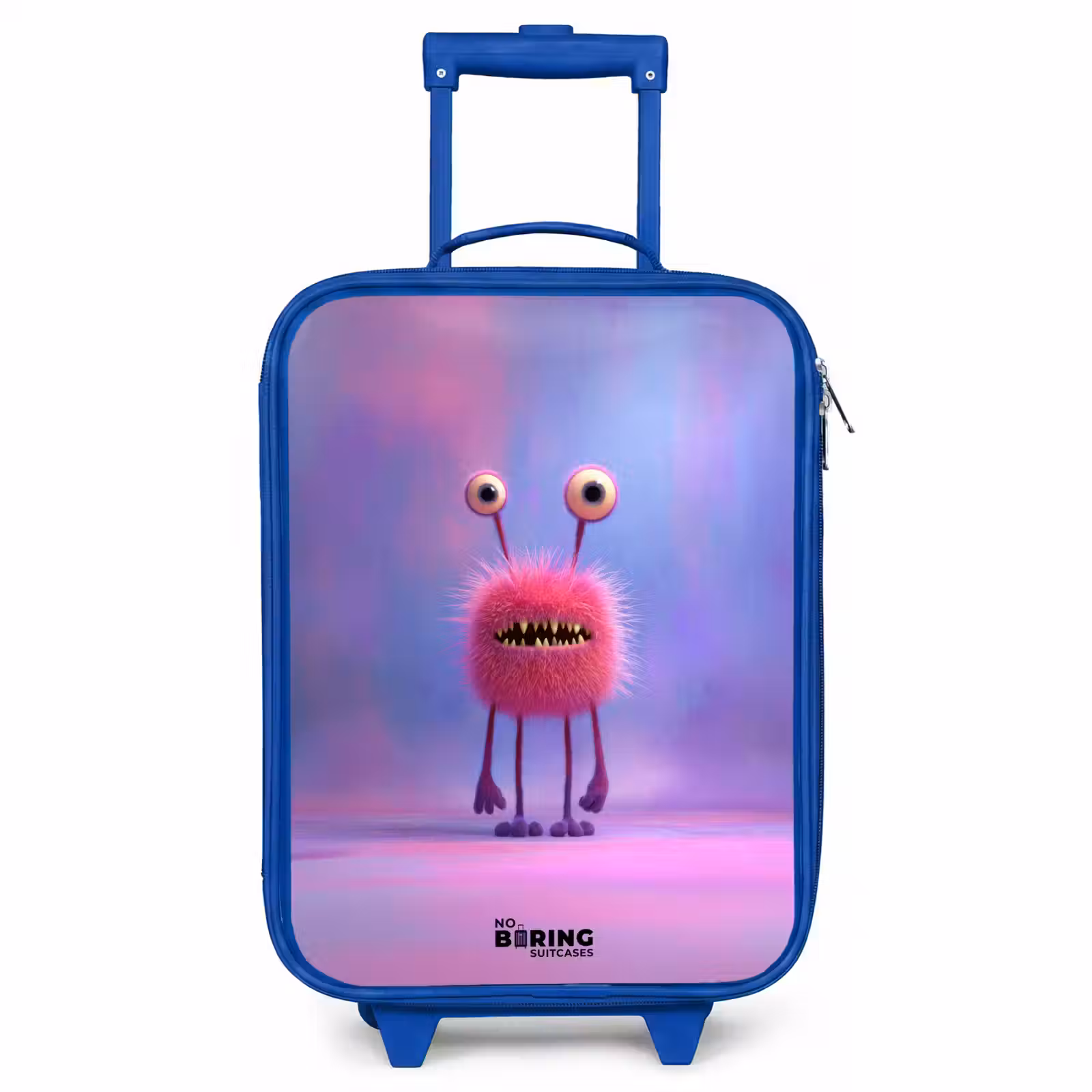 Children's suitcase - Blue - Pink furry monster with big eyes — 1