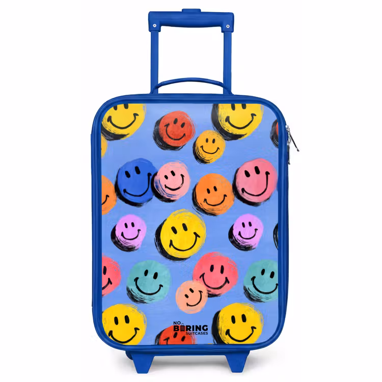 Children's suitcase - Blue - A playful and artistic pattern of colorful smileys — 1
