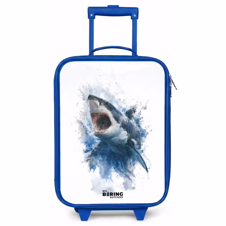 Children's suitcase - Blue - Attacking shark in watercolor — 1