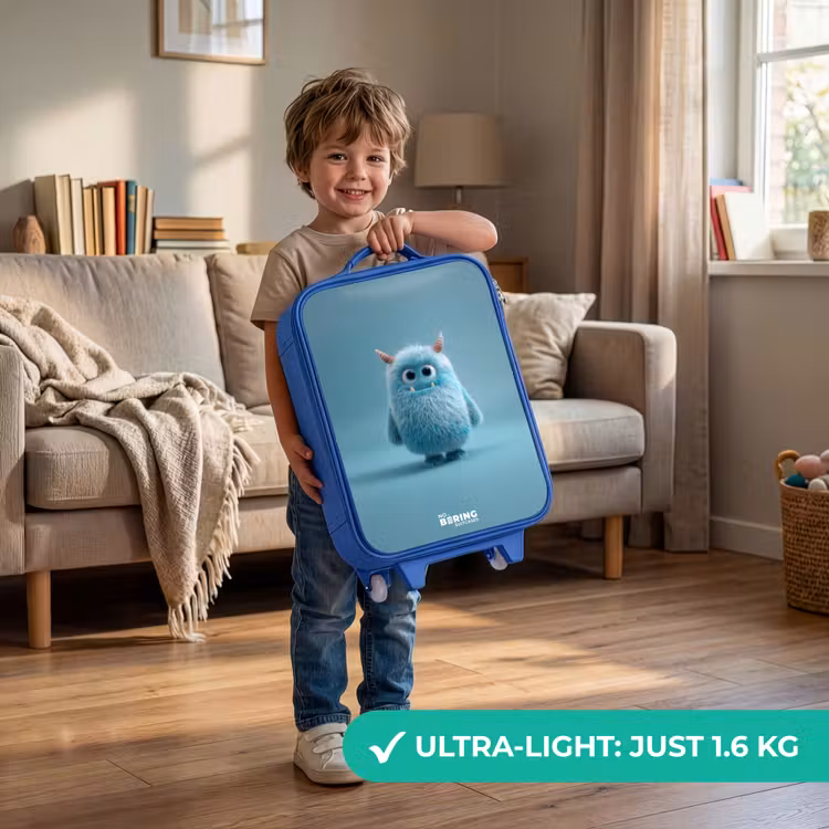 Children's suitcase - Blue - Blue fluffy monster with horns — 3
