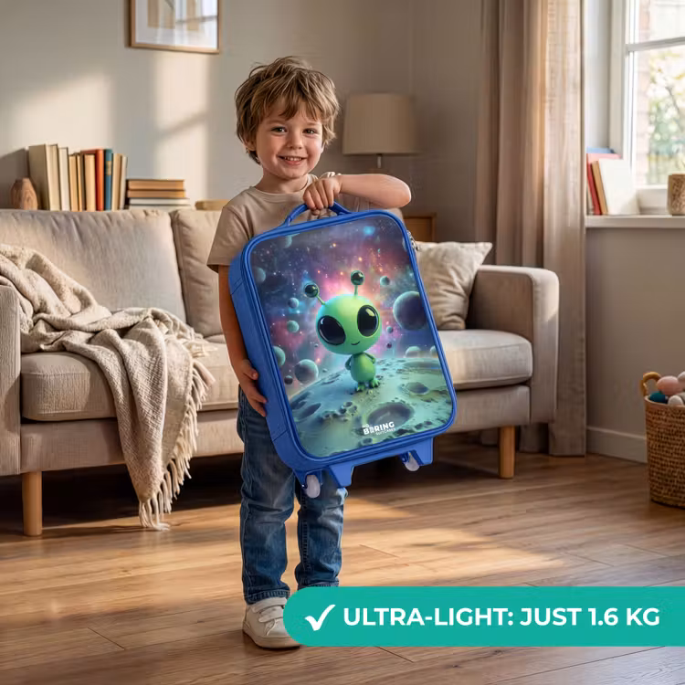 Children's suitcase - Blue - Green alien creature on lunar landscape — 3