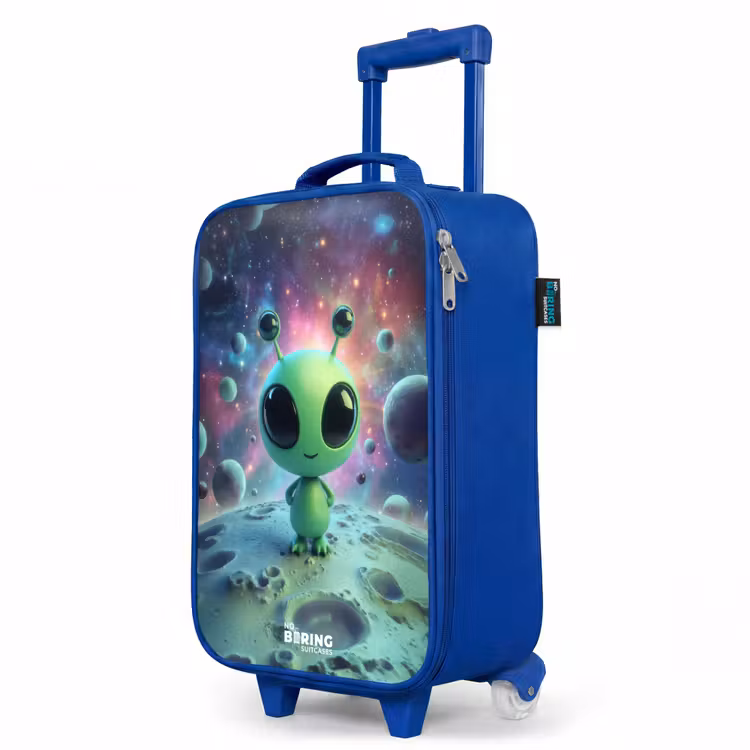 Children's suitcase - Blue - Green alien creature on lunar landscape — 5