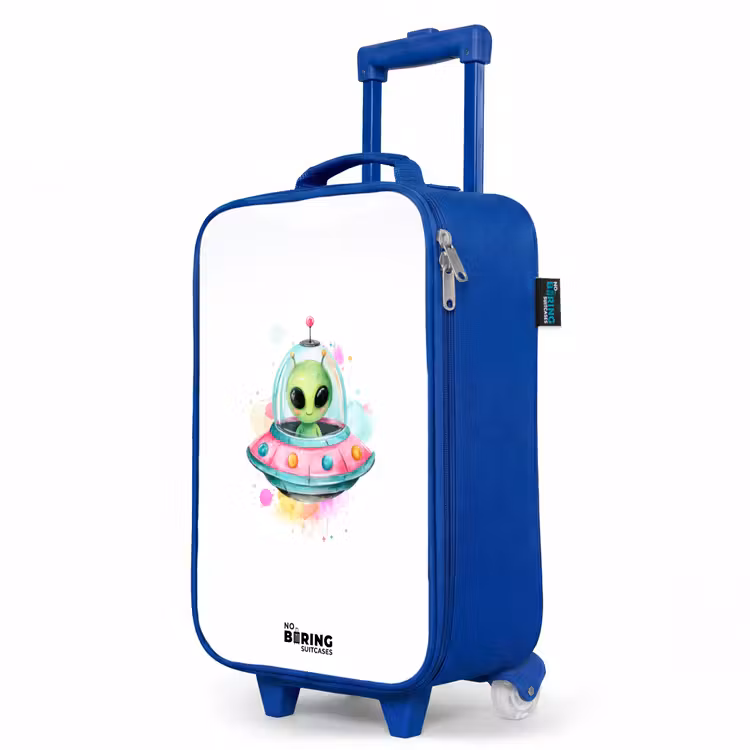 Children's suitcase - Blue - Green alien in colorful UFO — 5