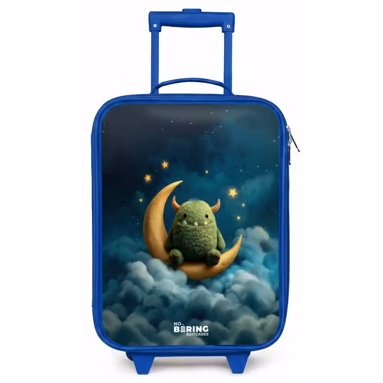 Children's suitcase - Blue - Green monster on crescent moon — 1