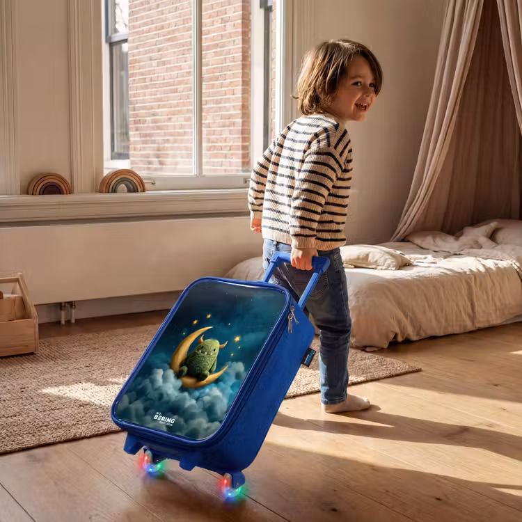 Children's suitcase - Blue - Green monster on crescent moon — 2
