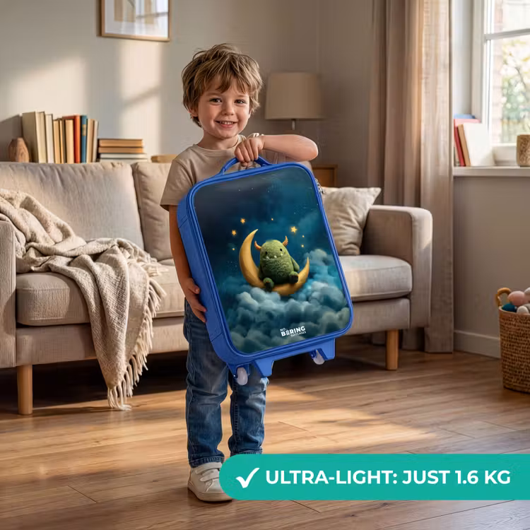 Children's suitcase - Blue - Green monster on crescent moon — 3