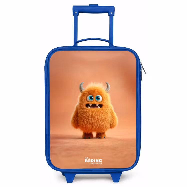 Children's suitcase - Blue - Orange Fluffy Monster with Horns — 1
